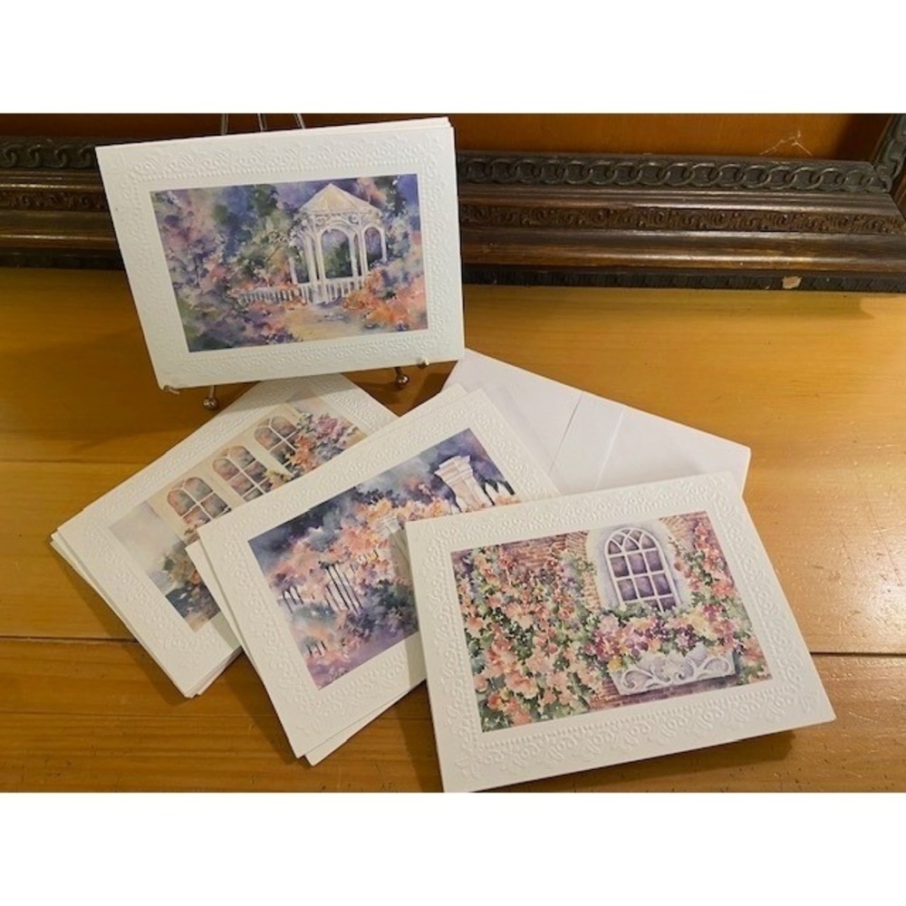 L Gorsic Watercolor Note Cards Set of 25 Garden Designs Embossed Border Blank - Picture 15 of 16